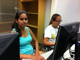 Susana and Angelica working on their story.