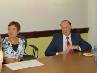 Frances G. Padilla, president of the Universal Health Care Foundation and author Steven Brill. 